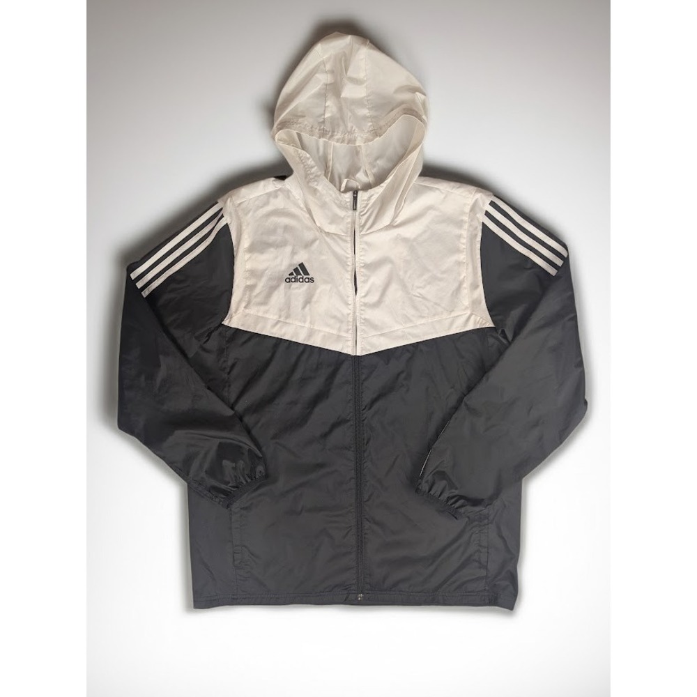 Adidas Windbreaker Jacket Men's L Black White Full Zip Hooded Mesh Lined